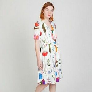Ethical New Medium 38 La Casita De Wendy Floral Surrealistic Dress White